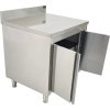 Stainless steel work cabinet - 0.6 m - with hinged doors and rear trim