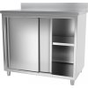 Stainless steel work cabinet - 1.0 m - with rear trim and sliding doors