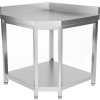 Corner workbench 600 mm - stainless steel with bottom shelf and rear upstand