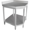 Corner workbench 600 mm - stainless steel with bottom shelf and rear upstand