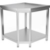 Corner workbench - 600 mm stainless steel with bottom shelf