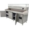 Stół chłodniczy do pizzy - 2015 x 800 mm - z 3 drzwiami i półką na 10 sztuk GN 1/4