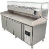 Pizzakühltisch - 2015 x 800 mm - mit 3 Türen und Saladette 10 x GN 1/4