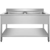 PREMIUM stainless steel sink with two sinks in the middle, lower shelf and 1.2 m rear edge