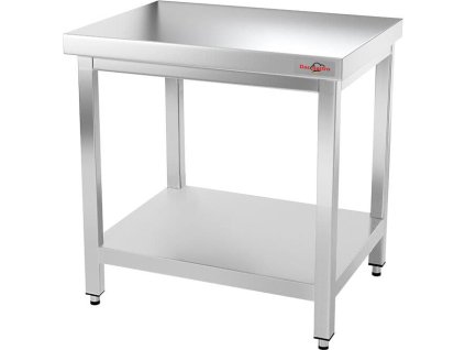 Stainless steel work table with bottom shelf without rear edge - 0.7 x 0.7 m