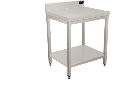 Stainless steel workbench with bottom shelf and back edge - 0.8 x 0.6 m