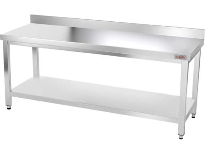 Stainless steel workbench with bottom shelf and back edge - 2.0 x 0.7 m