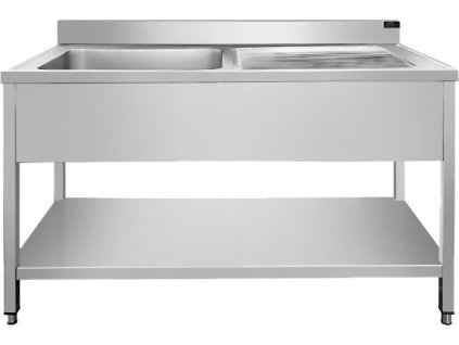 Stainless steel sink with lower shelf - 1.4 m - 1 basin on the left