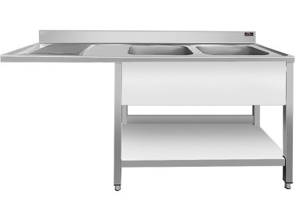 Nerezový dřez k myčce nádobí - 1,8 m, 2 umyvadla vpravo, hloubka 60 cm