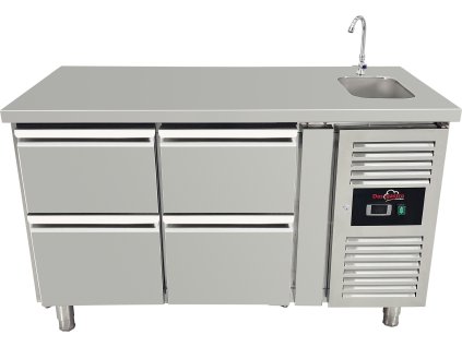 Freezer table with sink and 4 drawers