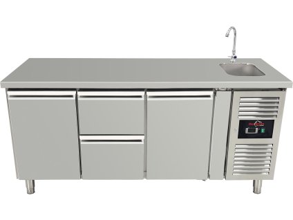 Cooling table with sink - 2 doors and 2 drawers in the middle