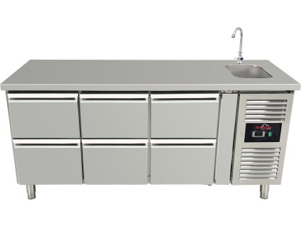 Freezer table with sink and 6 drawers