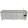 Freezer table with sink - 6 drawers and middle door on the left