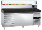 Refrigerated pizza tables with black granite and cooled LED vitin glass