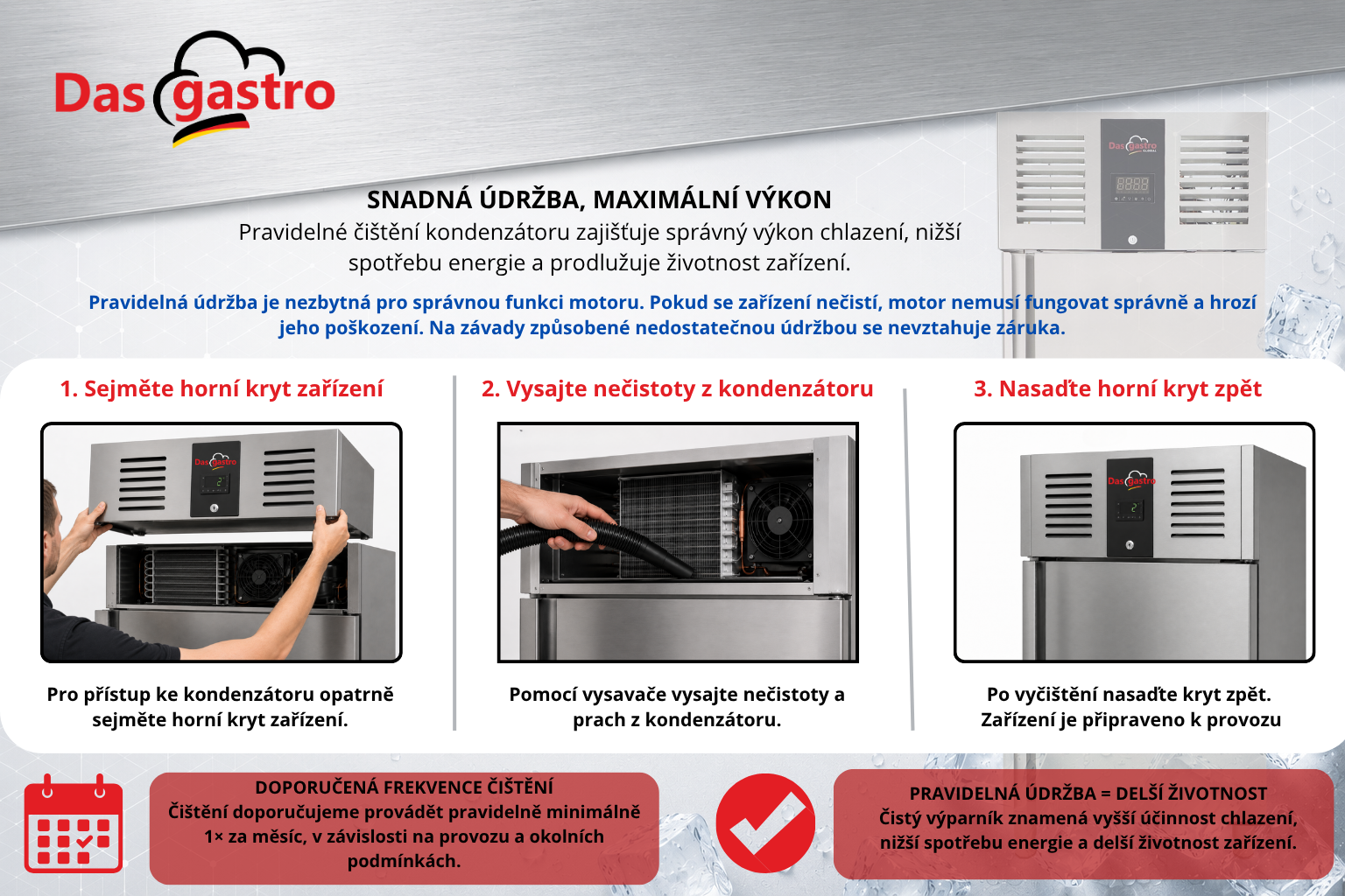 Čištění kondenzátoru u gastro lednice s horním krytem