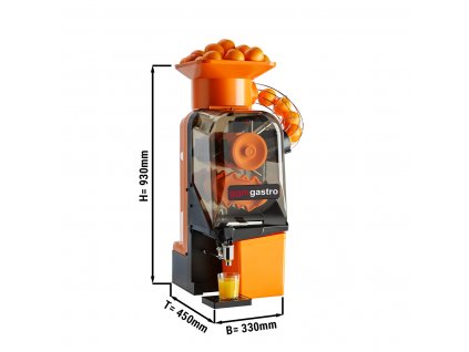 Elektrický odšťavňovač na pomeranče - oranžový - automatické podávání - vč. nastavitelného vypouštěcího kohoutu