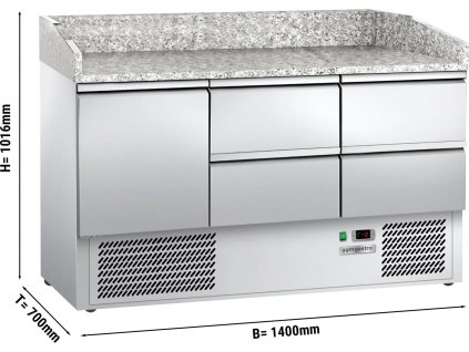 Chladicí stůl na pizzu ECO - 1,4 x 0,7 m - s 1 dveřmi & 4 šuplíky 1/2