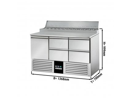 Saladette / Přípravný stůl PREMIUM - 1,37 x 0,7 m - s 1 dveřmi & 4 šuplíky 1/2