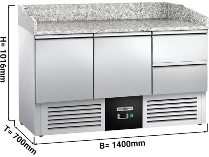 Chladicí stůl na pizzu PREMIUM - 1,4 x 0,7 m - se 2 dveřmi & 2 šuplíky 1/2