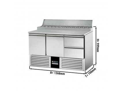 Saladette / Přípravný stůl PREMIUM - 1,37 x 0,7 m - se 2 dveřmi & 2 šuplíky 1/2
