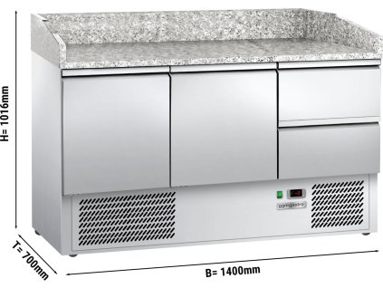 Chladicí stůl na pizzu ECO - 1,4 x 0,7 m - se 2 dveřmi & 2 šuplíky 1/2