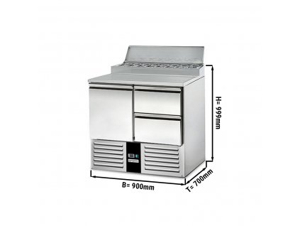 Saladette / Přípravný stůl PREMIUM - 0,9 x 0,7 m - s 1 dveřmi & 2 šuplíky 1/2
