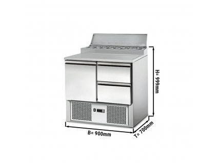 Saladette / Přípravný stůl ECO - 0,9 x 0,7 m - s 1 dveřmi & 2 šuplíky 1/2