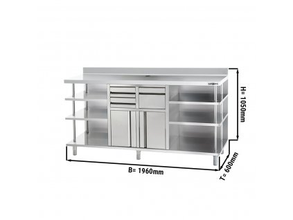 Pracovní skříňka - pro kávovar - 2000x600mm - s odklepávačem, 2 zásuvky, 2 dveře & obkladový panel