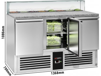 PREMIUM stůl chladící se saladetou - 1,37 x 0,7 m - se 3 dvířky