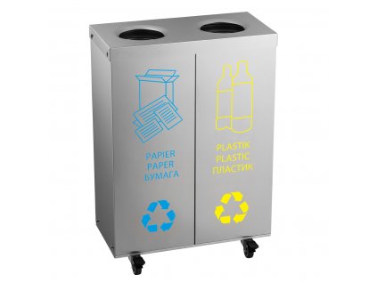 Waste separation system - with 2 compartments & on wheels stainless steel