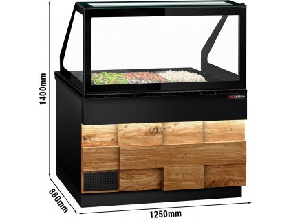 Saladette TORONTO - 1250mm - wooden front - 2 doors - for 3x GN 1/1 - black granite worktop