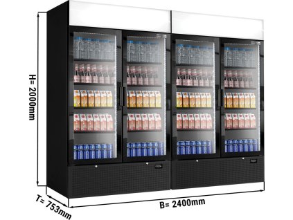 (2 kusy) Chladnička na nápoje - 2400 litrů - bezrámová konstrukce - se 4 skleněnými dveřmi a reklamním displejem