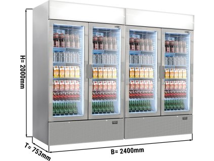 (2 kusy) Chladnička na nápoje - 2400 litrů - bezrámová konstrukce - se 4 skleněnými dveřmi a reklamním displejem