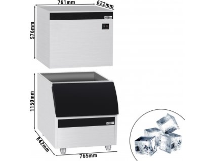Stroj na kostky ledu včetně skladovací nádoby - kostky - 230 kg/ 24h