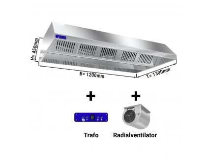 Stropní digestoř 1,2 m - s motorem, filtrem a světlem- hloubka 1300 mm