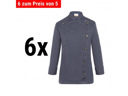 (6 kusů) Karlowsky dámská kuchařská bunda jeans styl - vintage černá - velikost: 34