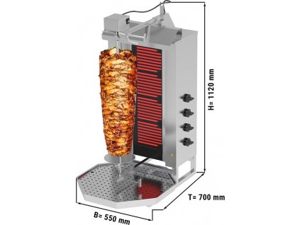 Gyros/ doner kebab gril - 4 hořáky - max. 60 kg - včetně křídlových dvířek