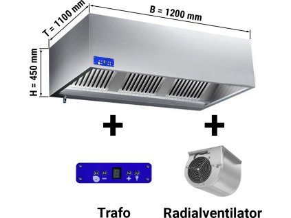 Digestoř 1,2 m - s motorem, ovladačem, filtrem a světlem- hloubka 1100 mm