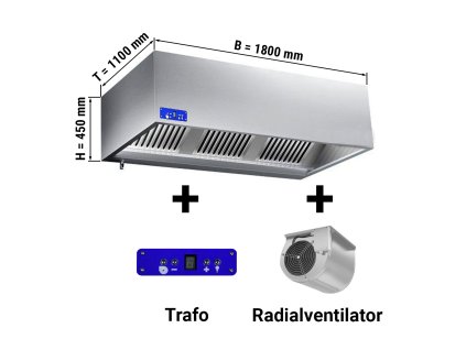 Digestoř 1,8 m - s motorem, ovladačem, filtrem a světlem- hloubka 1100 mm