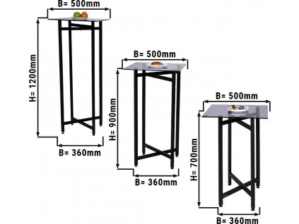 (3 kusy) sada bočních / konferenčních stolků - skládací Výška - 70, 90 a 120 cm