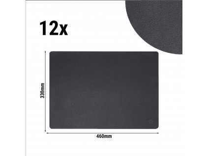 (12 Kusů) Stolní set James - elegantní kožený vzhled - 33 x 46 cm - antracit