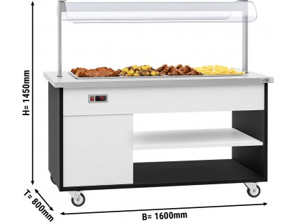 Bufetový pult s ohřevem - 1,6 x 0,8 m - 4x GN 1/1