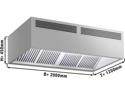 Indukční stropní digestoř - 2,0 m - s filtrem a LED lampou