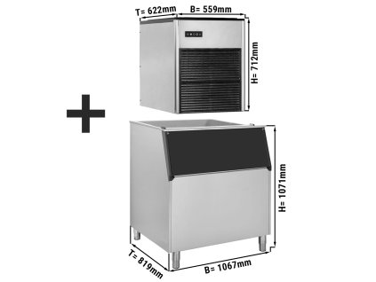 Stroj na ledové kostky / tvar : nugety / výrobník ledových kostek - 335 kg / 24 h - včetně zásobníku na led