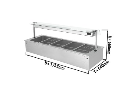 Instalační ohřevná vana - 1,8m - 5x GN 1/1 - se skleněnou ochranou proti kýchání