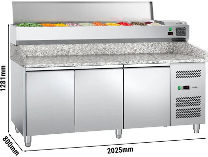 Chladící stůl na pizzu ECO - 2000x800mm - 3 dveře - včetně chladicí vitríny