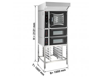 Plynová konvekční pec- 6x EN 60 x 40 cm - vč. 2 pecí na pizzu , digestoře a podestavby