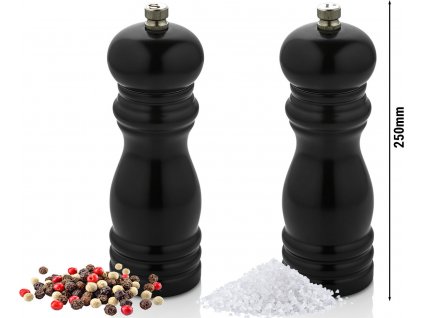 (2 Kusy) Dřevěné mlýnky na sůl a pepř - výška: 14 cm