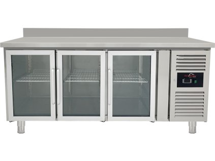 Refrigerated table with 3 glass doors and rear rim