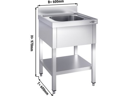Dřezová skříňka PREMIUM z nerezové oceli - se spodní policí - 0,6 m - 1 dřez - D 40 x Š 40 x H 25 cm
